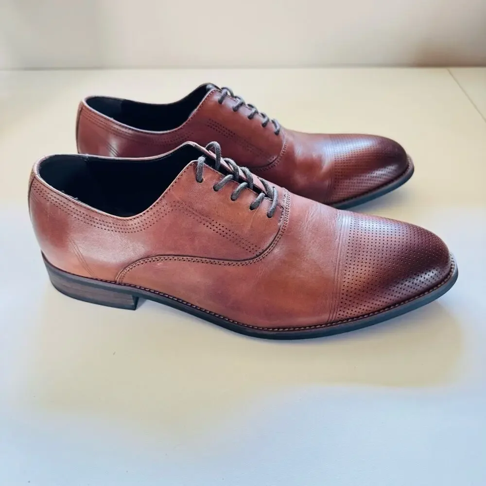 MENS KENNETH COLE Dark Brown Mahogany Leather Derby Oxford Lace Up Shoes 8.5